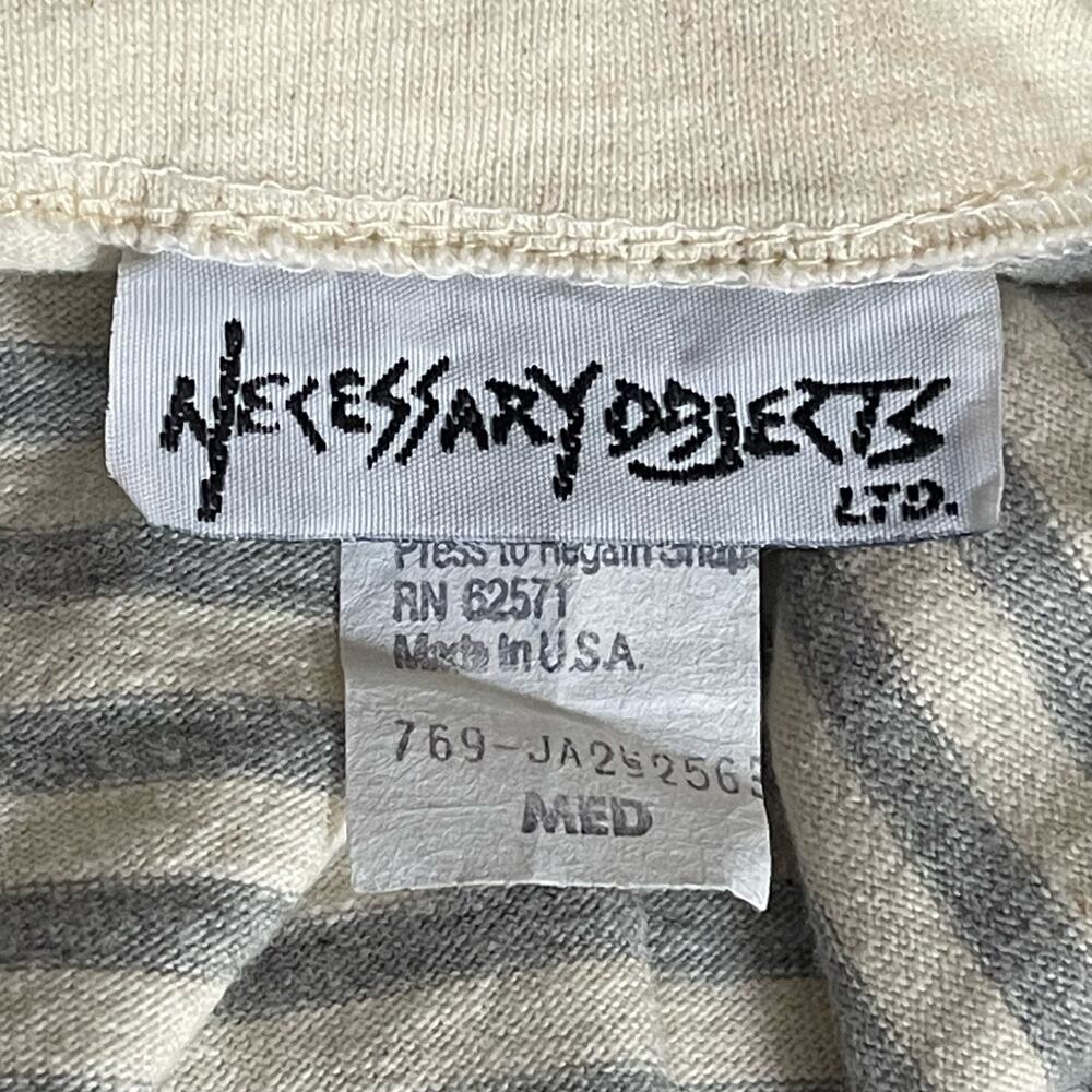 Vintage Oversized Tunic Sz M Drawstring Drop Waist Cream with Gray Stripes Retro - Picture 6 of 7